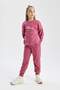 Girls' Printed Jogger Sweatpants with Laced Waist and Elastic Cuffs with Pockets B2548A823Wn - 2