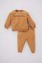 Baby Boy Regular Fit Slogan Printed Soft Furry Inside Sweatshirt Tracksuit Bottom Set Y8066A222Wn - 4