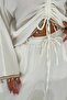Tunnel Stitched Three Quarter Sleeve Blouse Elastic Waist Planned Muslin Trousers - 4