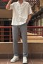 Men'S, Waist Elastic, Linen Look, Standard Fit, Lace-Up Woven Pants 216-2