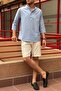 Men's Regular Fit Mandarin Collar Cotton Linen-Look Shirt 24INPG07 - 3