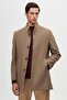 Ds Damat Regular Fit Taupe Color Mandarin Collar Melton Coat