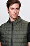 Regular Fit Khaki Stand Collar Fiber Padded Seasonal Zippered Vest Coat - 3