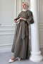 Double Pocket Balloon Sleeve Khaki Skirt Suit - 3