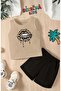 Leopard Lip Printed Shorts Tee Unisex Children's Set