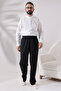 Men's Black Relaxed Cut Elastic Waist Linen Hajj and Umrah Shalwar Pants - 5