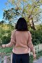 Women's Brown High Collar, Patterned Long Sleeve Detail, Soft Texture, Loose Knitwear Sweater - 6