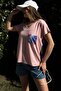 Women's Pink V-Neck, Pocket Detail, Loose Cut, Short Sleeve, Basic Blouse - 3