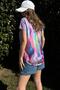 Women's Lilac V-Neck, Pocket Detail, Loose Cut, Short Sleeve, Basic Blouse - 4