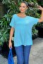 Women's Mint Wide Collar, Short Sleeve, Low Back, Flowing Fabric, Loose Blouse - 4