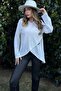 Women's Ecru Asymmetrical Cut, Buttoned, Loose Cardigan Blouse - 4