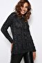 Women's Black Round Neck Long Sleeve Soft Textured Solid Cut Knitwear - Soft Textured Long Sleeve Knitwear - 3