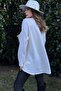 Women's Ecru Asymmetrical Cut, Buttoned, Loose Cardigan Blouse - 5
