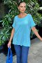 Women's Mint Wide Collar, Short Sleeve, Low Back, Flowing Fabric, Loose Blouse - 5