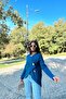 Women's Indigo Asymmetric Cut Buttoned Loose Cardigan Blouse - 3