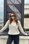 Women's Beige V-Neck, Lace Detailed Long Sleeve Soft Textured Knitwear Sweater - 4