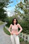 Women's Powder High Neck, Long Sleeve, Stretch Fabric Sitting on the Body, Button Cuff, Plain Pattern, Knitwear Blouse - 8