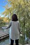 Women's Gray Asymmetric Cut Buttoned Loose Cardigan Blouse - 7
