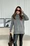 Women's Gray Neck Knitwear Sweater with Side Slits - 4