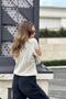 Women's Beige V-Neck, Lace Detailed Long Sleeve Soft Textured Knitwear Sweater - 2