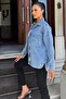 Blue Oversize Denim Pocket Buttoned Jacket Shirt - 5