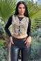 Beige Leopard Print, Leather Back, Front Knitted Short Vest - 5