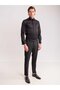 Black Men's Slim Fit Straight Collar Long Sleeve Shirt - 3