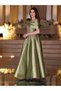 Olive Green Off-Shoulder Mikado Evening Dress with Hand Embroidery - Formal Gown - 5