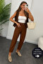Premium Quality Tok Fabric Belted Brown Carrot Trousers
