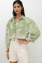 Women's Green Patterned Balloon Sleeve Hidden Placket Shirt Prmx14184 - 2
