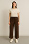 Lace Detailed Wide Leg Elastic Waist Linen Trousers