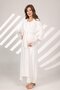 Women's Ecru Special Design Short Sleeve Lace 100% Cotton Summer Maternity Dressing Gown Nightgown Set - 4