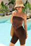 Women's High Waist Corded Brown Shorts - 3