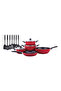 Pressed Aluminum Nonstick Cookware Set – 15 PCS – Red Shiny Exterior with Induction Bottom