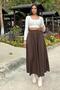 Brown Elastic High Waist, A-Line, Flowy and Loose, Long Kupra Skirt - 2