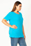 Women's Plus Size Turquoise, Cotton Fabric, Crew Neck, Short Sleeve Blouse 65N39056