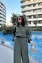Women's Khaki Long Sleeve, Shirt Collar, Elastic Waist, 4 Pockets, Elastic Ankles, Loose Overalls - 5