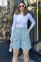 Women's Mint Belt, High Waist, Pleated, Relaxed Fit, Gabardine Shorts - 5