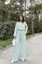 Women's Mint Long Sleeve, Shirt Collar, Elastic Waist, 4 Pockets, Elastic Ankles, Loose Overalls - 3