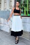 Women's White & Black Color Block Pattern, Elastic Waistband, Comfortable Fit, Long Skirt with Pockets - 4