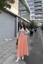 Women's Orange High Waist, Pocket, Weight Cut, Long Stamp Skirt - 2