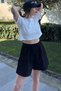 Women's Black Pocketed, Lace-Up, Elastic Waist, Loose Muslin Shorts