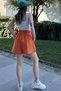 Women's Orange Pocketed, Laced, Elastic Waist, Loose Muslin Shorts - 3