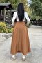 Tan Elastic High Waist, A-Line, Flowy and Loose, Long Cupra Skirt - 2