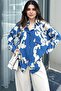 Women's Indigo Long Sleeve, Pleated Back, Loose Drape, Viscose Shirt - 3
