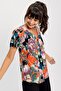 Women's Purple Floral Print Short Sleeve Shirt (Solid Fit, Standard Size) - 5