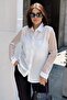 White Classic Collar, Long Sleeve, Plain Fabric, Regular Fit/Cut, Sleeves Polka Dot Tulle Shirt