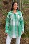 Green Double Pocket, Plaid Pattern, Comfortable Fit, Loose Stamp Shirt - 4