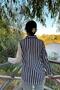 Women's Navy Blue Two-Color Striped, Long Sleeve, Regular Cut Shirt - 6
