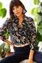 Women's Black Classic Collar Floral Print Long Sleeve Shirt, Regular Fit, Standard Size